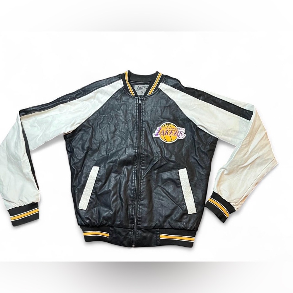 Vintage LA Lakers faux leather varsity bomber jacket
